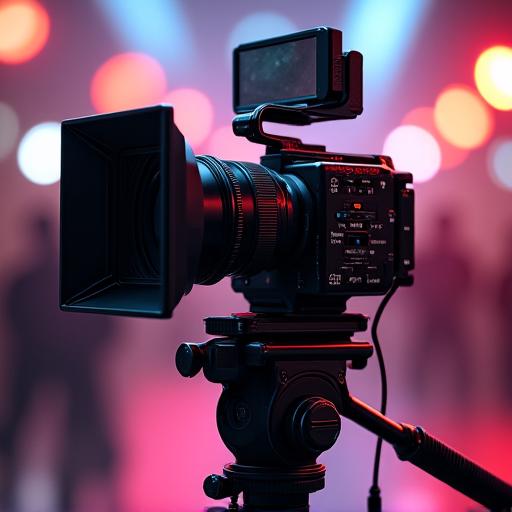 Kamera film profesional di lokasi syuting.